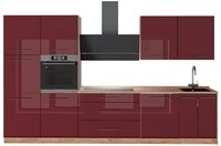 Vicco K&uuml;chenzeile Fame-Line, Bordeaux Hochglanz/Goldkraft Eiche, 340 cm ohne