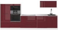 Vicco K&uuml;chenzeile Fame-Line, Bordeaux Hochglanz/Wei&szlig;, 340 cm, AP Marmor rot