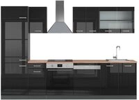 Vicco K&uuml;chenzeile R-Line, Schwarz Hochglanz/Anthrazit, 300 cm, AP Eiche