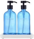LuxusKollektion Seifenspender Seifenspender Glas Blau 500ml mit Tablett