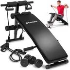 tectake Bauchtrainer Sit-up-Trainer, inkl. 2 Hanteln & elastische Seile, 6-fach