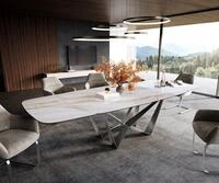 DELIFE Esstisch Edge, Boot 200-300x120 cm Keramik Onyx Pearl Spider Flachstahl