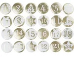 Folia Adventskalender Buttons PERLMUTT, Zahlen von 1&ndash;24, Wei&szlig; und Perlmutt,...
