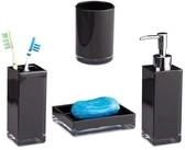 relaxdays Badezimmer-Set Badaccessoires Set 4-teilig, (4-St), schwarz