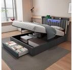 MODFU Polsterbett Doppelbett Dunkelgrau Samtoptik mit Bettkasten, ohne Matratze