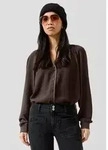 QS Langarmbluse Bluse Tunikabluse mit Spitze am Ausschnitt braun 32