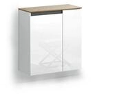 KITALY H&auml;ngeschuhschrank 8 B&ouml;den, weiss hochglanz / Eiche Dekor - 80x85x35,1cm