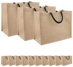 vidaXL Einkaufstrolley Jute-Handtaschen 50 Nat&uuml;rlich und Schwarz 42 x 33 x 19...