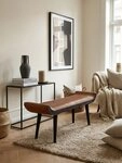 KADIMA DESIGN Sitzbank Sitzbank Echtleder / Massivholz Bank Braun 125x51x38 cm