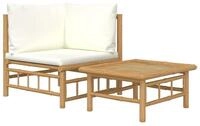 vidaXL Sofaelement 2-tlg. Garten-Lounge-Set mit Cremewei&szlig;en Kissen Bambus (1...