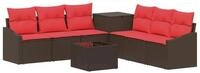 vidaXL Gartensofa Sofa Set 8 stk. Braun und Rot Polyrattan und Stahl, 8 Teile