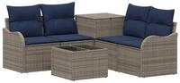 vidaXL Gartensofa Sofa Set 6 stk. Grau und Marineblau Polyrattan und Stahl, 6...
