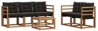 vidaXL Gartenlounge-Set Outdoor-Sofagarnitur 6 stk. Nat&uuml;rlich und Schwarz,...