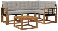 vidaXL Gartenlounge-Set Outdoor-Sofagarnitur 5 stk. Nat&uuml;rlich und Hellgrau,...