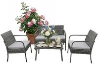 relaxdays Gartenlounge-Set 4-teiliges Gartenm&ouml;bel Set Rattan, (4-tlg), grau