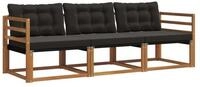 vidaXL Gartenlounge-Set Outdoor-Sofagarnitur 3 stk. Nat&uuml;rlich und Schwarz,...