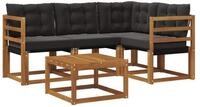 vidaXL Gartenlounge-Set Outdoor-Sofagarnitur 5 stk. Nat&uuml;rlich und Schwarz,...