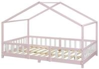 en.casa Kinderbett, &raquo;Treviolo&laquo; Haus-Optik Montessori 120x200 cm Rosa/Wei&szlig;