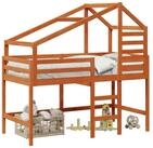 vidaXL Bett Hochbettrahmen Wachsbraun 90 x 190 cm Massives Kiefernholz (1-tlg)