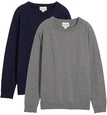 Strickpullover BONPRIX, Jungen, Gr. 128/134, grau (grau meliert, dunkelblau),