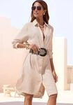 Longbluse BUFFALO, Damen, Gr. 46, beige (beige meliert), Web, Obermaterial: 100%