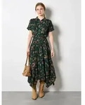 Apricot Druckkleid Florales Midikleid mit Seitentaschen, mit halber Knopfleiste...