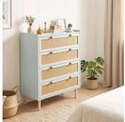 HOMCOM Kommode Sideboard im Boho-Stil mit Holzbeinen, 80x40x109,2 cm,...
