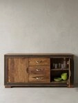 KADIMA DESIGN Kommode Design Sideboard Massivholz mit Kunstleder 160x44x80 cm