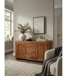 KADIMA DESIGN Kommode Sideboard Massivholz Kommode 118 cm 3 Schubladen 2 T&uuml;ren