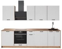 Vicco K&uuml;chenzeile Fame-Line, Wei&szlig; Landhaus/Goldkraft Eiche, 280 cm, AP Eiche
