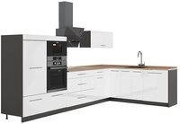 Vicco Winkelk&uuml;che Fame-Line, Wei&szlig; Hochglanz/Anthrazit, 347 x 207 cm, AP Eiche