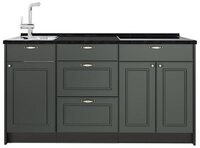 Vicco K&uuml;chenzeile Fame-Line, Gr&uuml;n-Gold Landhaus, 150 cm, AP Anthrazit