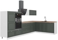 Vicco Winkelk&uuml;che Fame-Line, Gr&uuml;n-Gold Landhaus/Wei&szlig;, 347 x 207 cm, AP Eiche