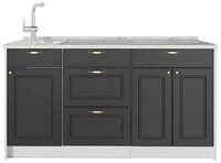 Vicco K&uuml;chenzeile Fame-Line, Anthrazit-Gold Landhaus, 150 cm ohne Arbeitsplatte