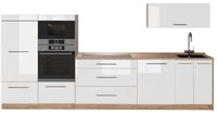 Vicco K&uuml;chenzeile Fame-Line, Wei&szlig; Hochglanz/Goldkraft Eiche, 340 cm ohne