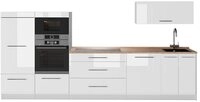 Vicco K&uuml;chenzeile Fame-Line, Wei&szlig; Hochglanz/Wei&szlig;, 340 cm, AP Eiche