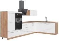 Vicco Winkelk&uuml;che Fame-Line, Wei&szlig; Hochglanz/Goldkraft Eiche, 347 x 207 cm, AP...