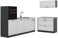 Vicco K&uuml;chenzeile R-Line, Wei&szlig; Landhaus/Anthrazit, 220 cm Arbeitsplatte Marmor