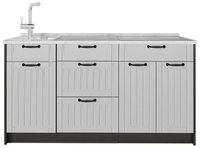 Vicco K&uuml;chenzeile Fame-Line, Wei&szlig; Landhaus, 150 cm, AP Marmor