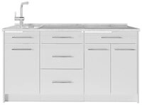 Vicco K&uuml;chenzeile Fame-Line, Wei&szlig; Hochglanz/Wei&szlig;, 150 cm, AP Marmor