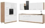 Vicco K&uuml;chenzeile Fame-Line, Wei&szlig; Hochglanz/Goldkraft Eiche, 460 cm ohne