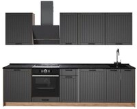 Vicco K&uuml;chenzeile Fame-Line, Dunkelgrau/Goldkraft Eiche, 280 cm, AP Anthrazit