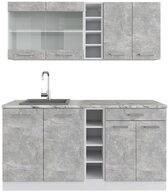 Vicco K&uuml;chenzeile R-Line, Beton/Wei&szlig;, Ohne Arbeitsplatten