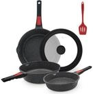 LuxusKollektion Pfannen-Set Pfannenset 5teilig 20 24 28cm Antihaft Abnehmgriff