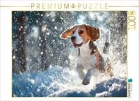 CALVENDO Puzzle CALVENDO Puzzle Beagle - Mit fliegenden Ohren ins Wintergl&uuml;ck,...