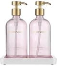 LuxusKollektion Seifenspender Seifenspender Set 500ml Pink Glas mit Tablett