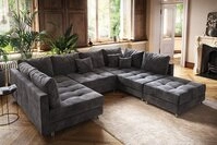 riess-ambiente Wohnlandschaft KENT 305cm grau/silber &ndash; Samt, U-Form, mit...