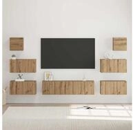 vidaXL TV-Schrank TV-Schrankset Wandmontiert 8 pcs Artisan-Eiche Holzwerkstoff