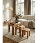 KADIMA DESIGN Satztisch 3er Set MUMBAI Satztisch Massiv-Holz Akazie...