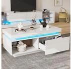 OKWISH Couchtisch 100x50x40 cm, Hochglanz, mit LED (Wohnzimmertisch,...